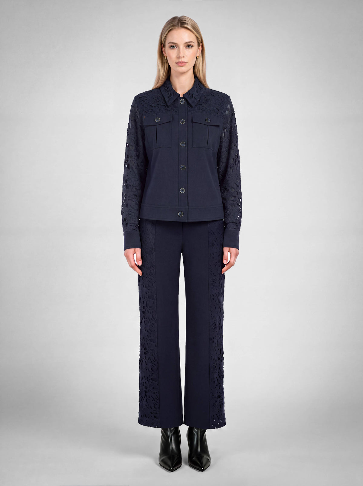 Lace-Paneled Wide-Leg Pants