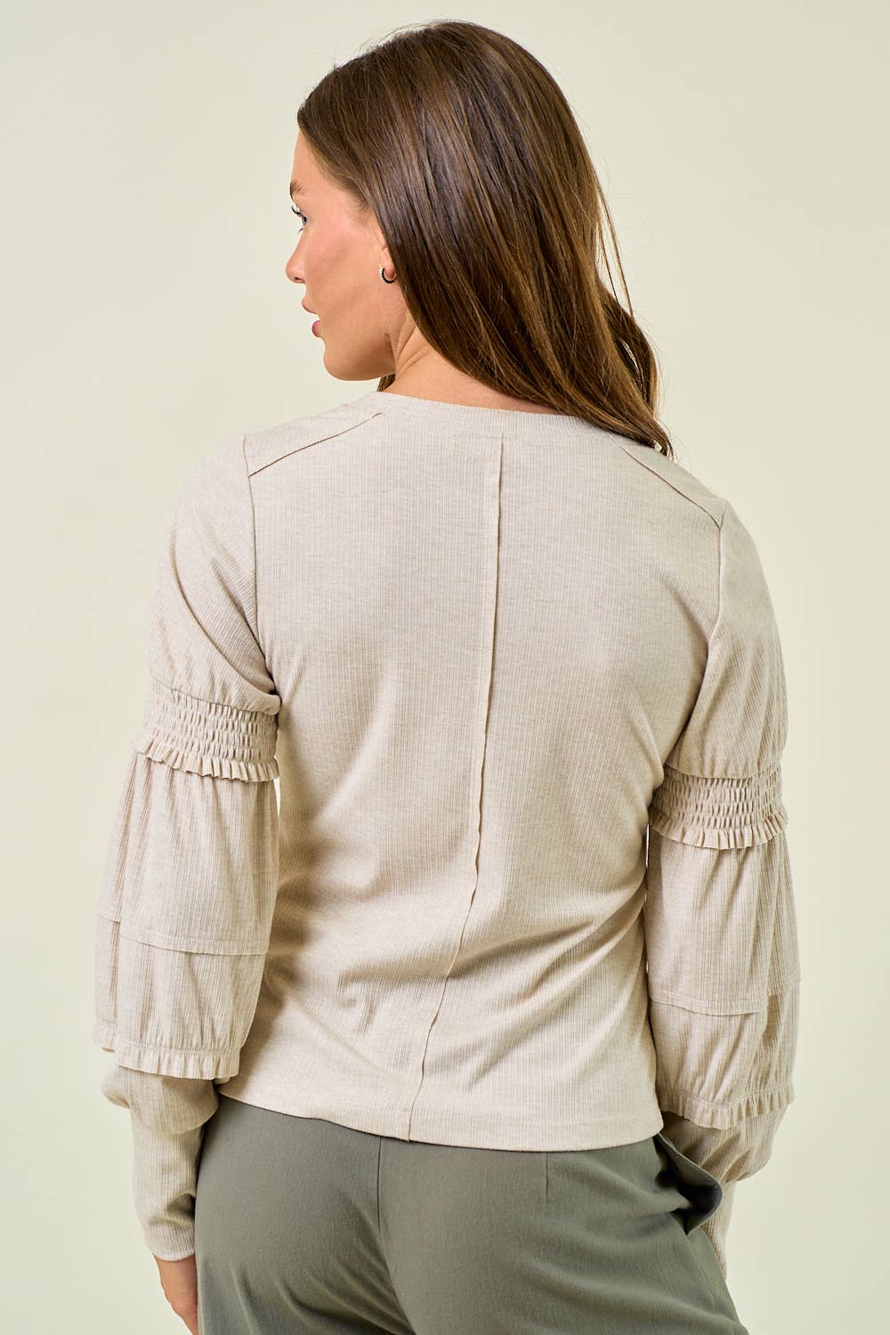 SMOCKED LONG SLEEVE TOP