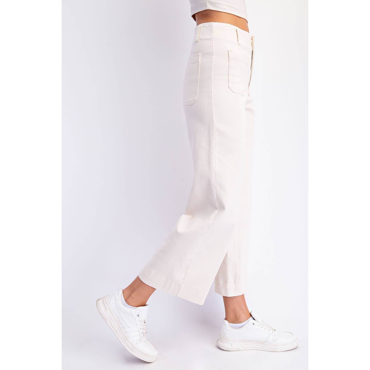HEAVY COTTON TWILL CROPPED WIDE PANTS