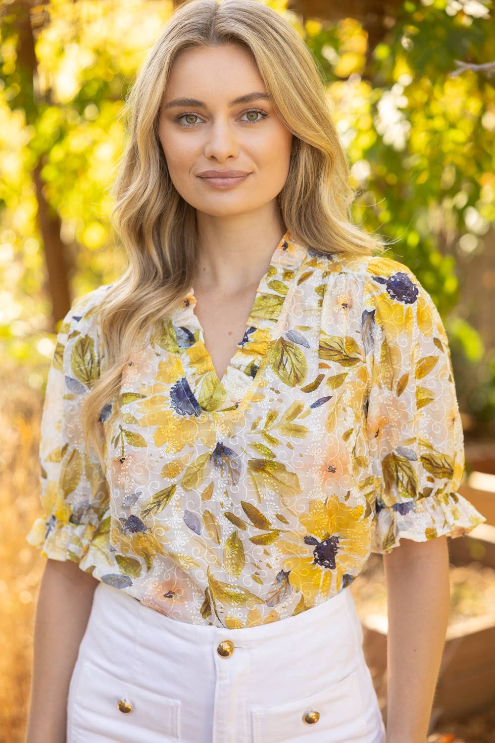 Floral Print Embroidery Top