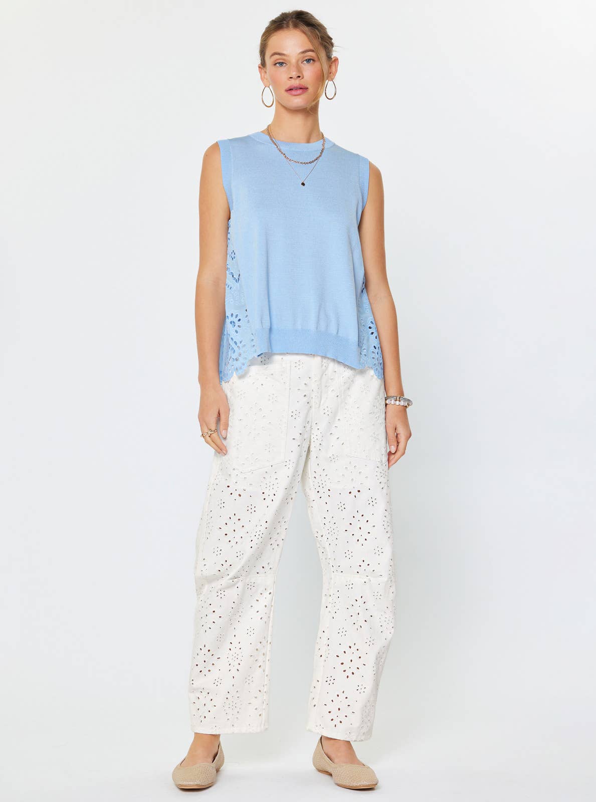 Pleated Eyelet Back Sleeveless Sweater