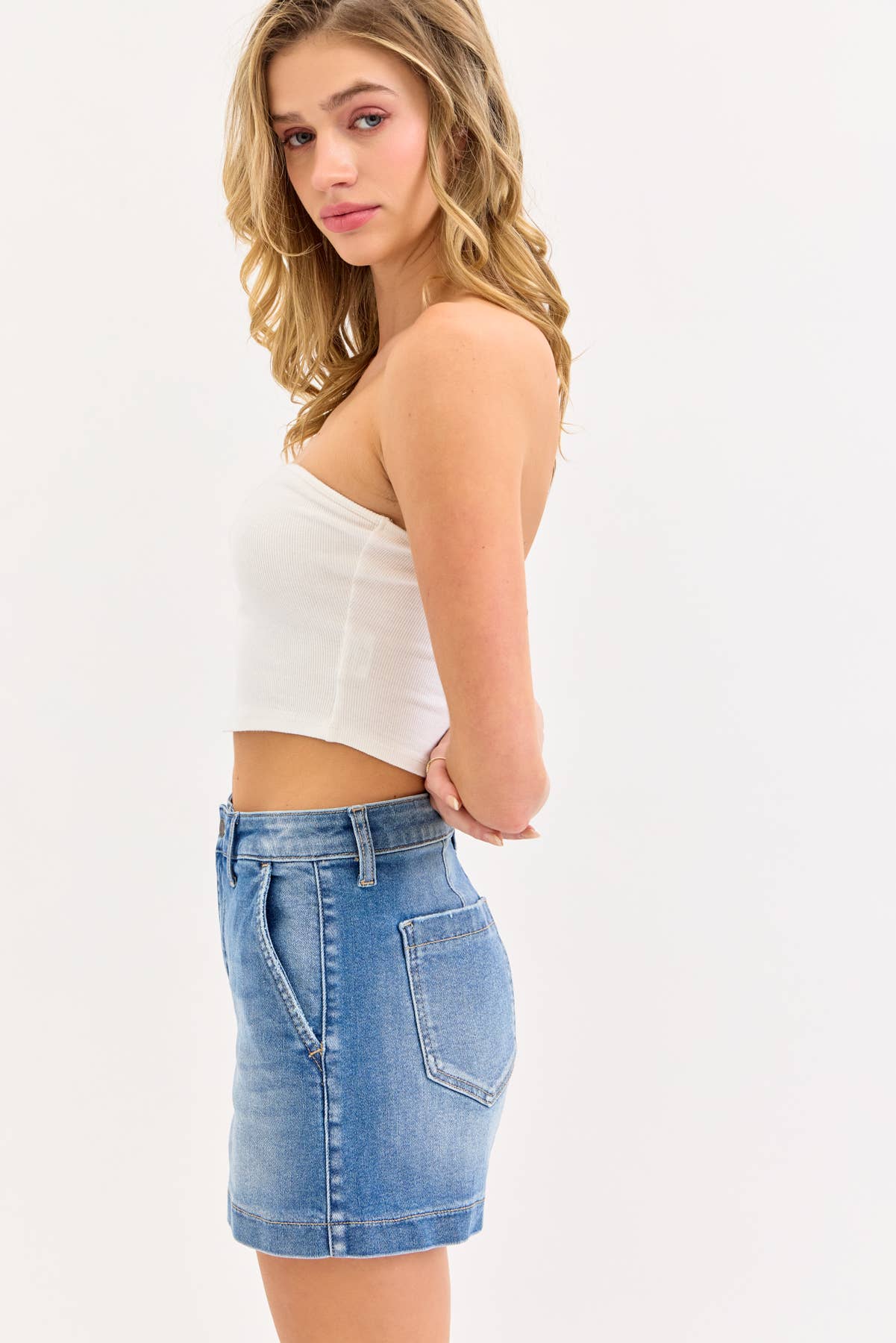Denim High Rise Trouser Shorts