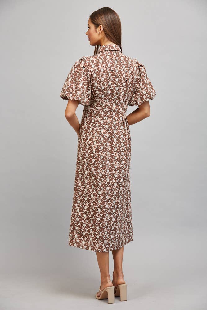 FLORAL EYELET MIDI DRESS