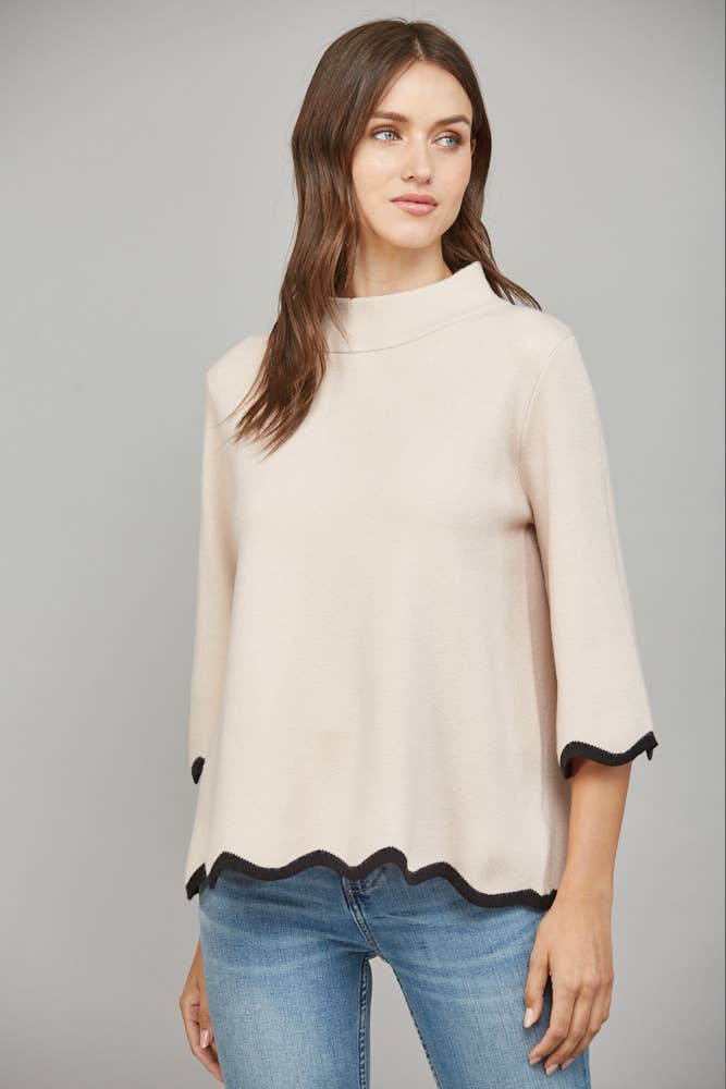 SCALLOP EDGE DETAILED MOCK NECK SWEATER TOP