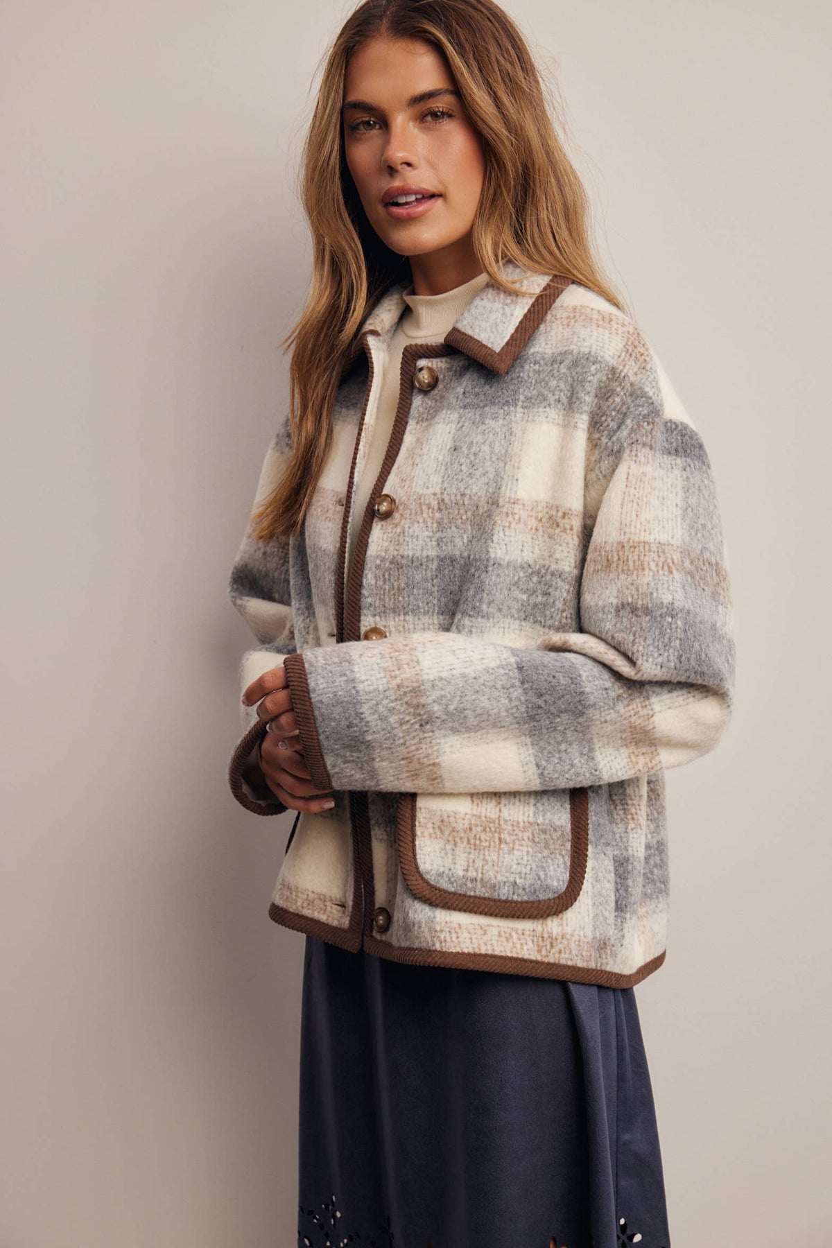 Plaid Contrast Trim Jacket