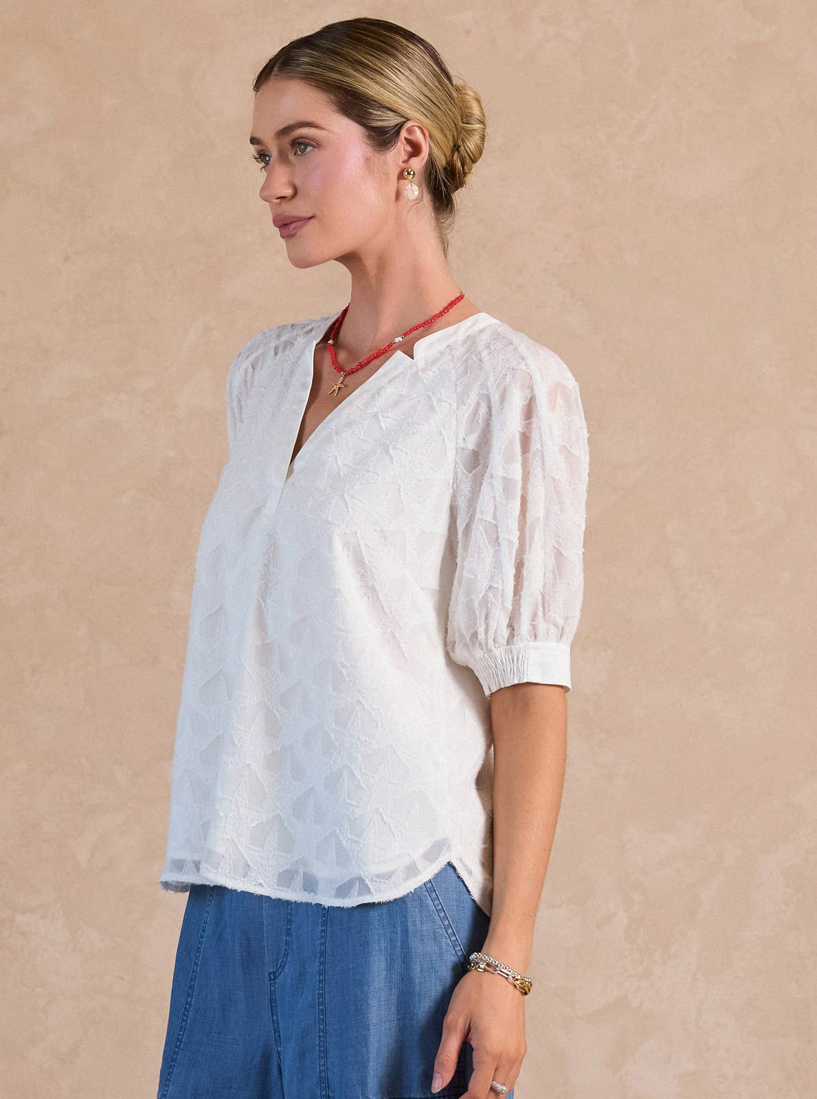 Star Pattern Short Sleeve Blouse