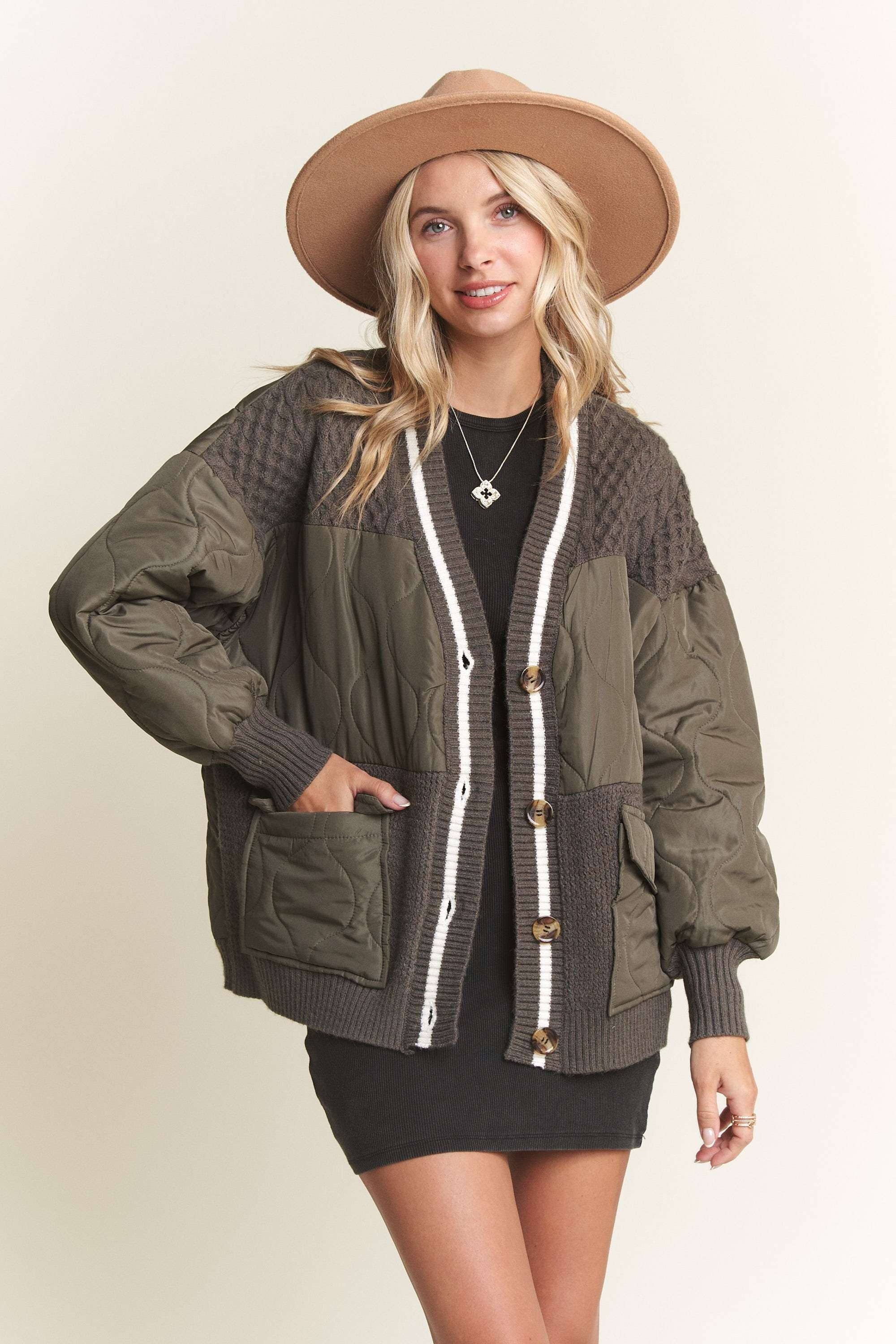 BUTTON DOWN QUILTED SWEATER CARDIGAN