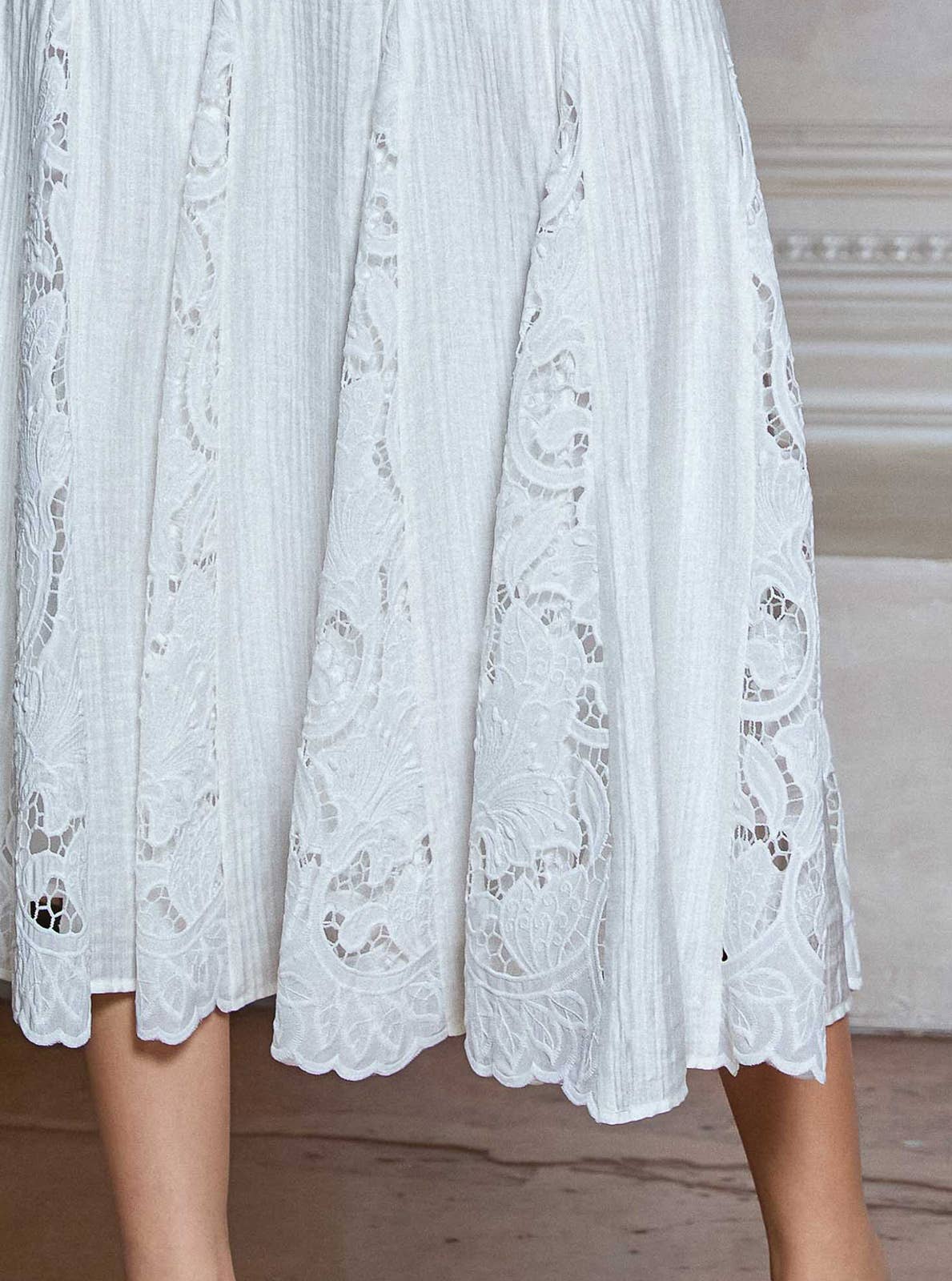 Lace Godet Midi Skirt