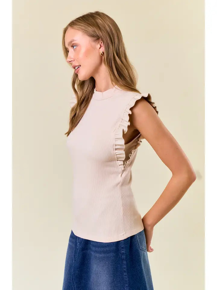 Mock Neck Ruffle Tank