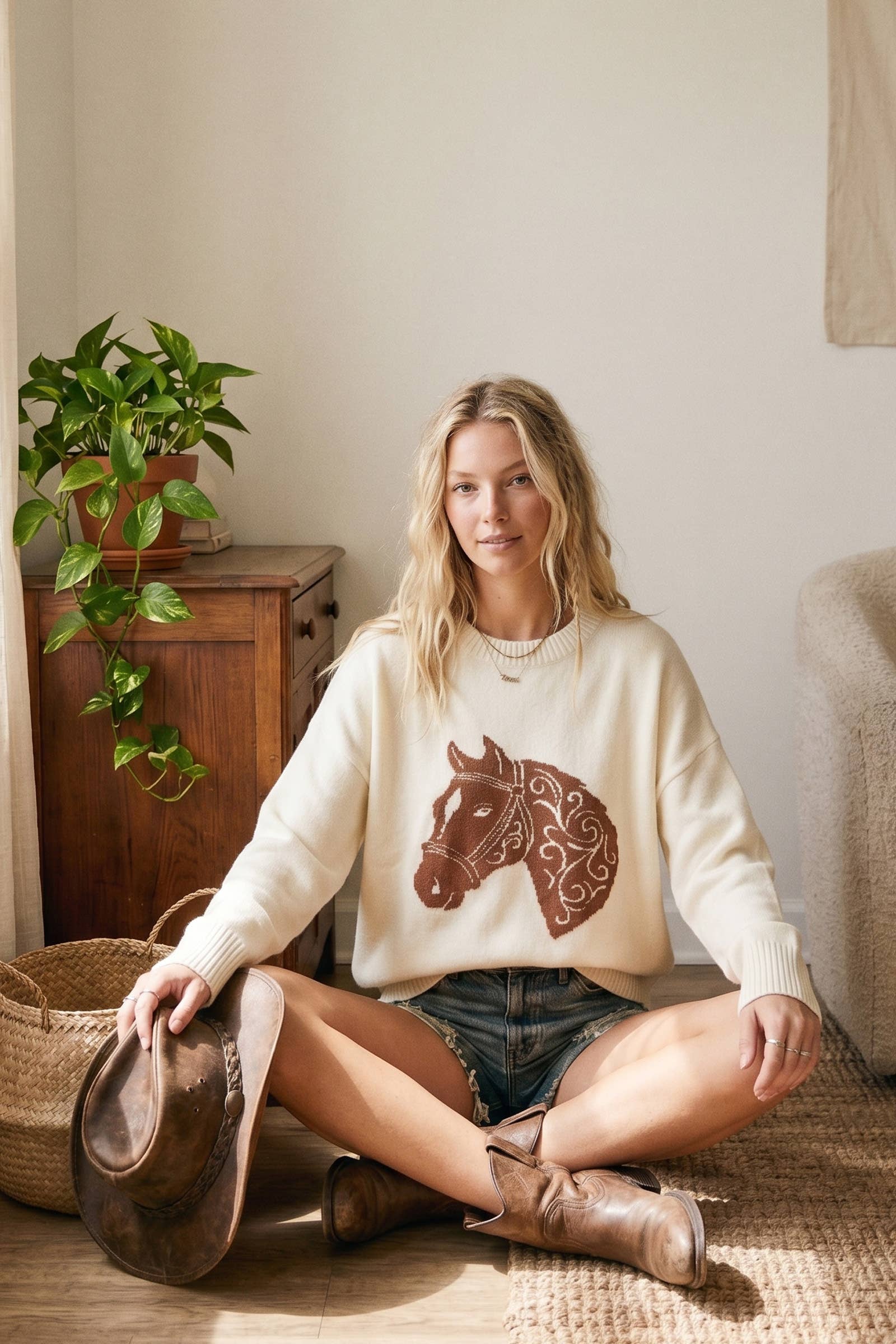 Western Horse Intarsia Knit Sweater