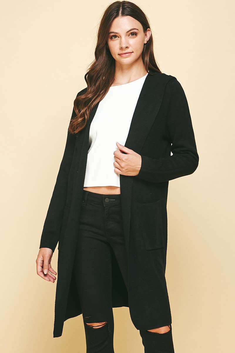 BLACK OPEN KNIT CARDIGAN