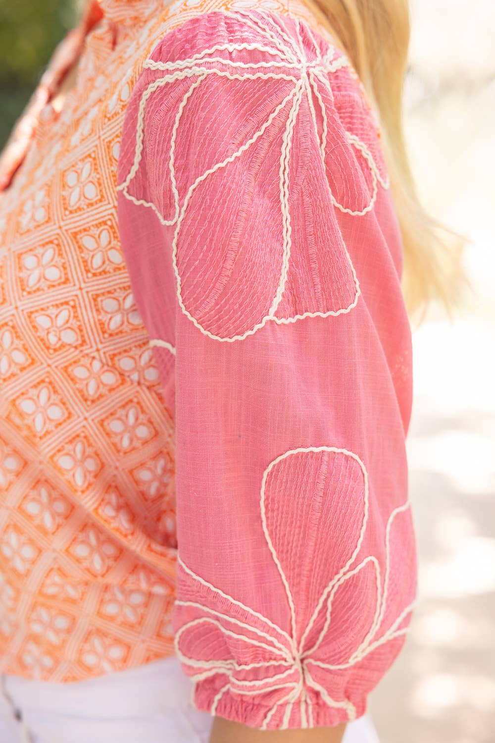 Floral Embroidered Sleeve Top