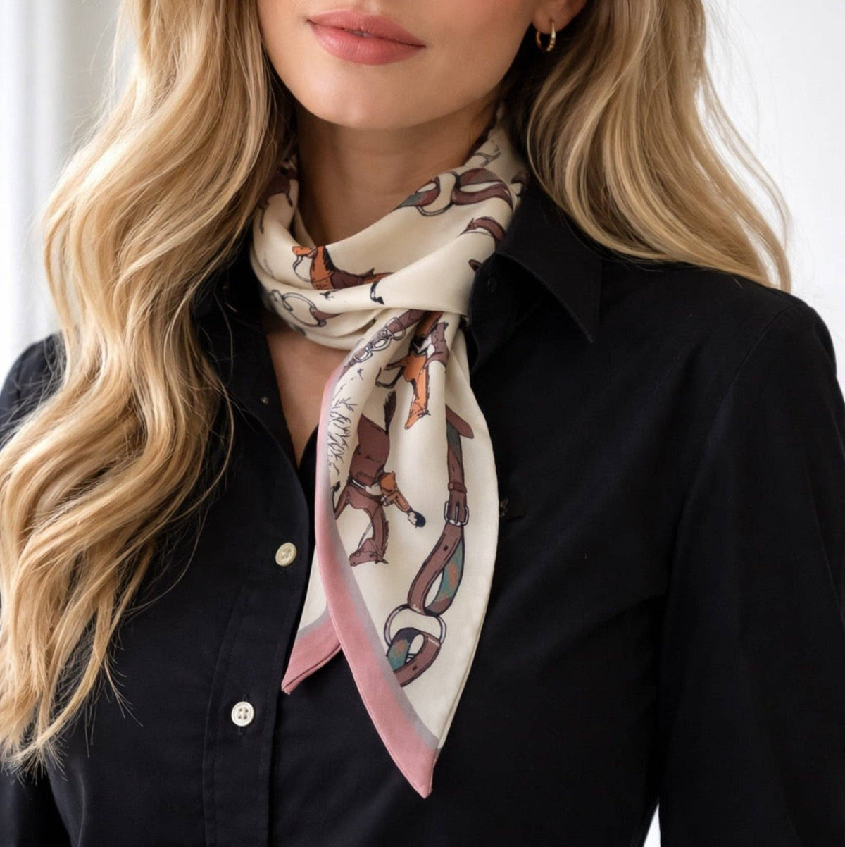 Heritage Equestrian Jumbo Twilly Scarf – Horse & Bridle Print