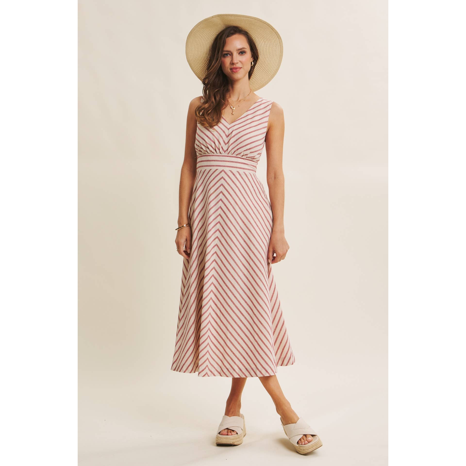 STRIPE FIT AND FLARE MIDI DRESS