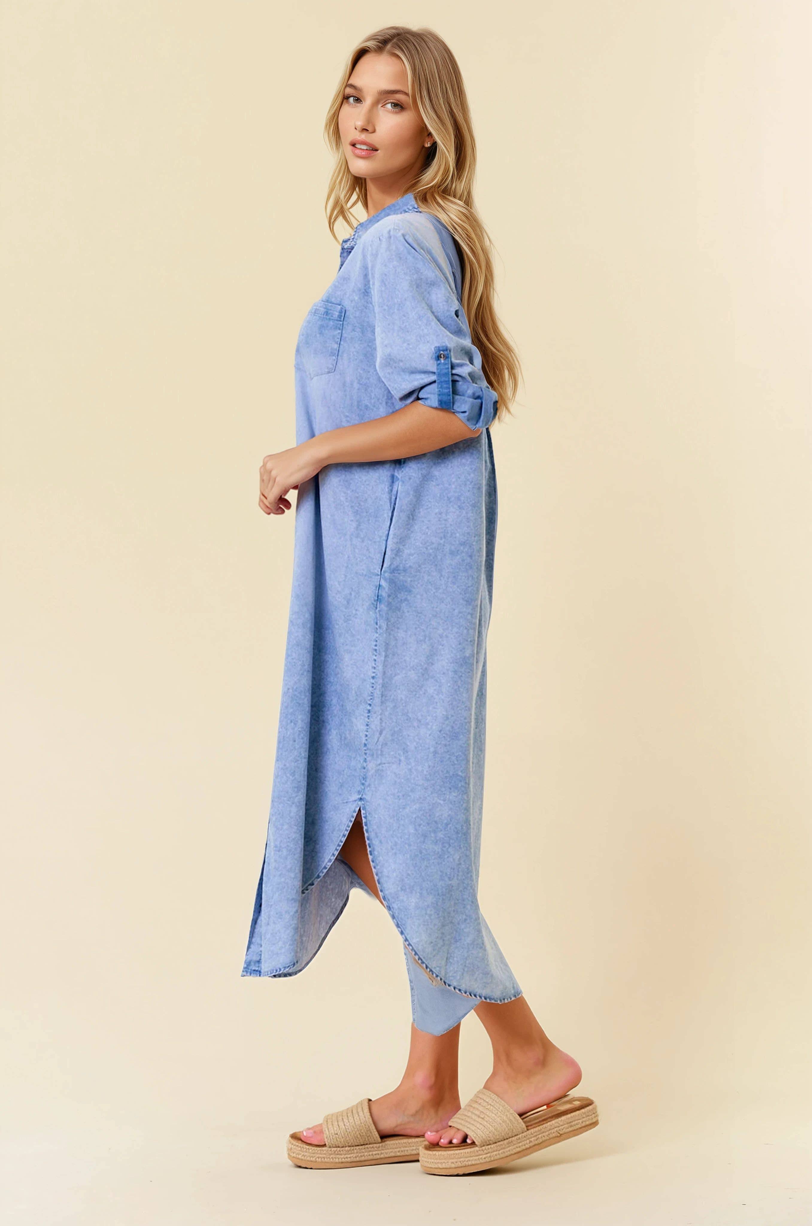 TENCEL DENIM SHIRT MIDI DRESS