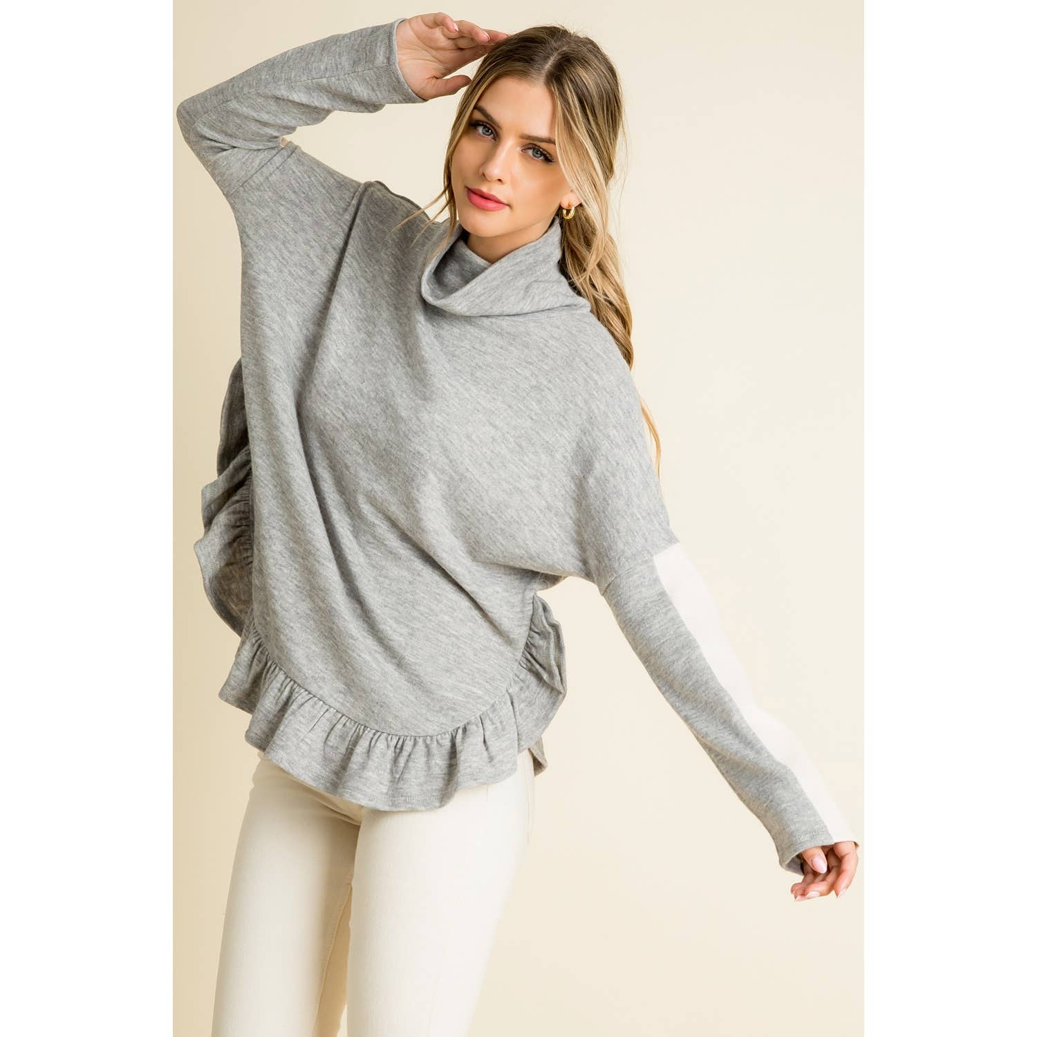 Ruffle Hem Knit Turtleneck