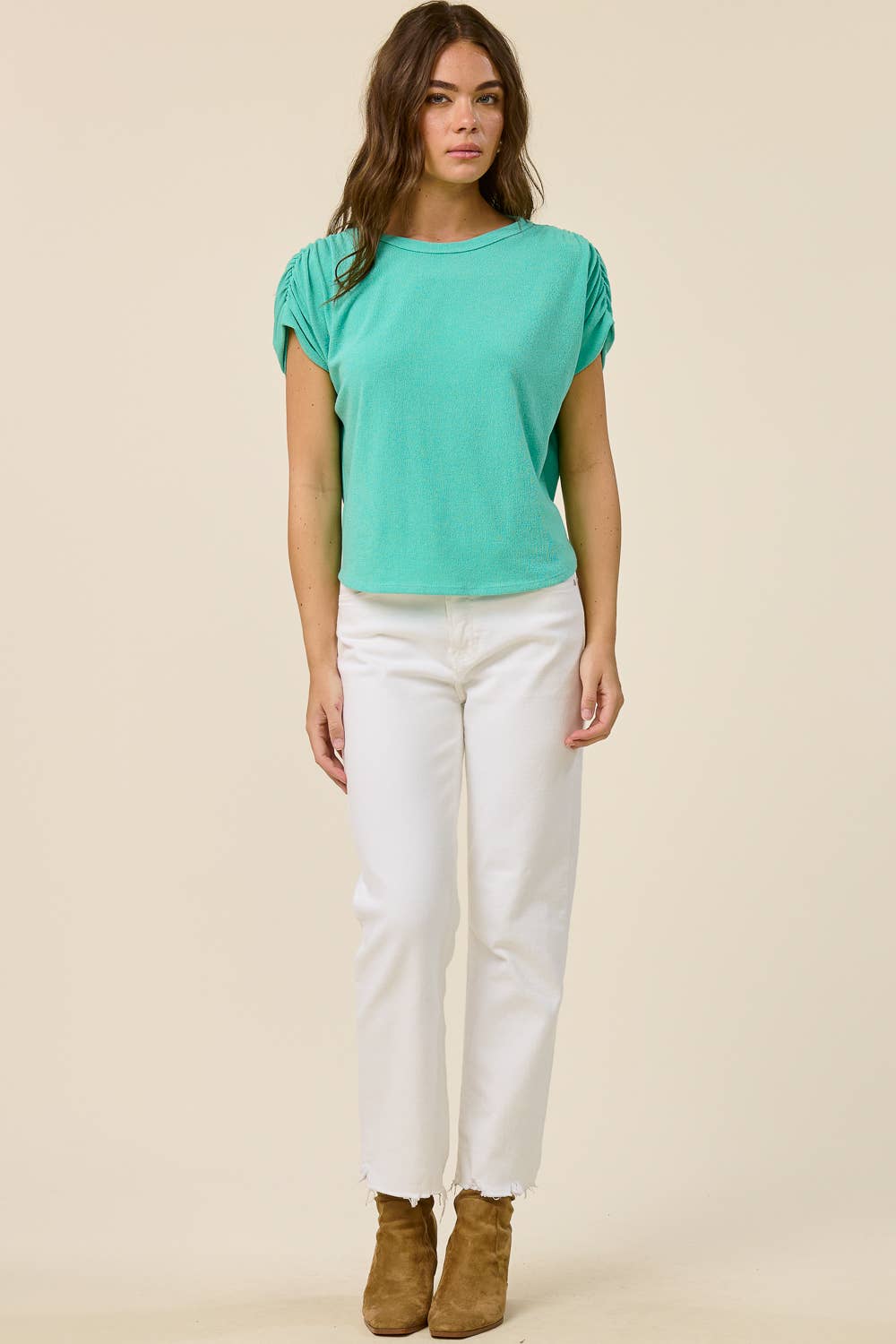 Ruched Shoulder Crepe Hacci Top