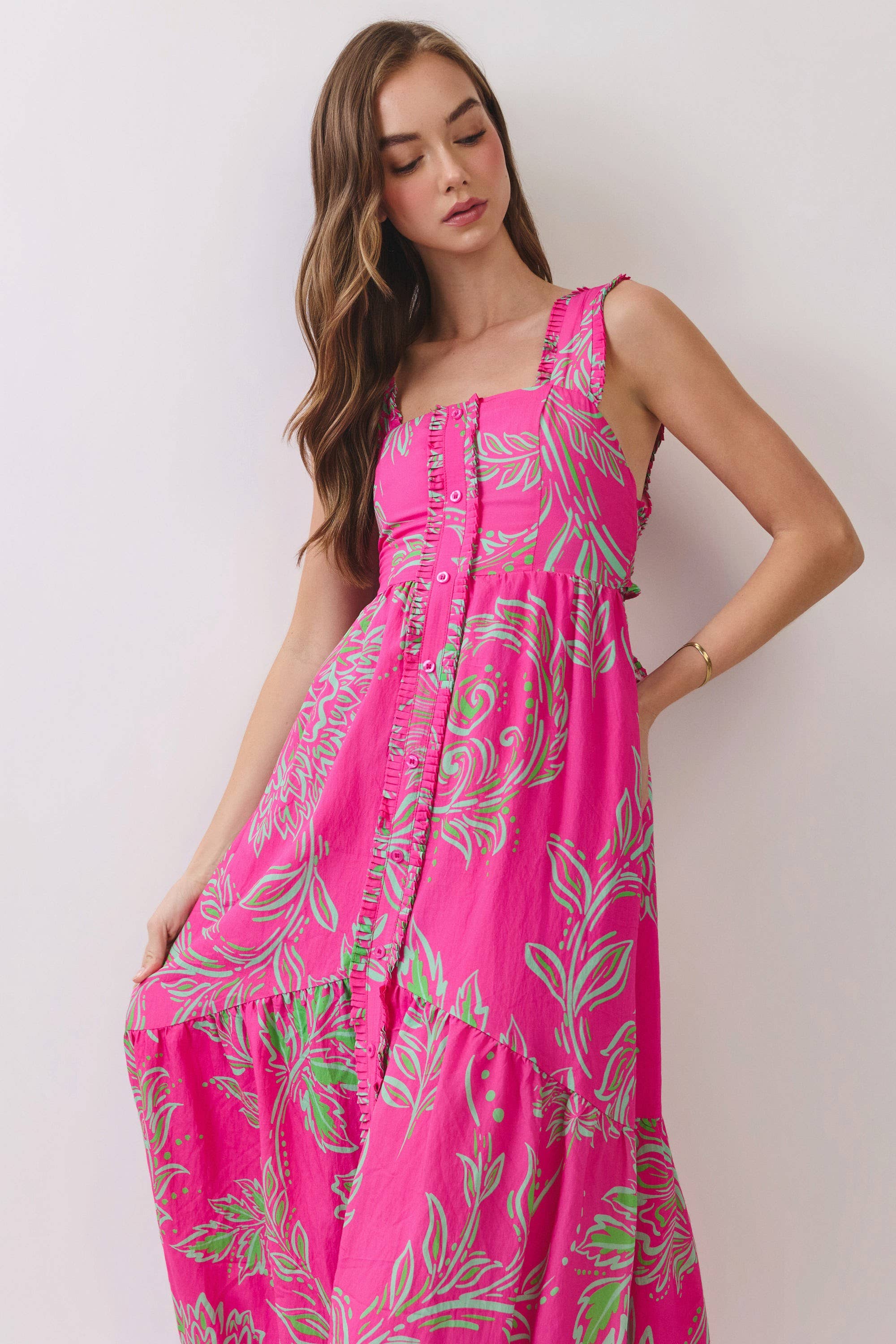 Tropical Print Midi Dress