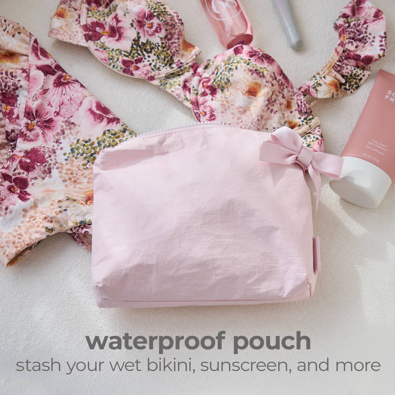 Case-Mate Ballet Pink Bow Crinkle Makeup Bag