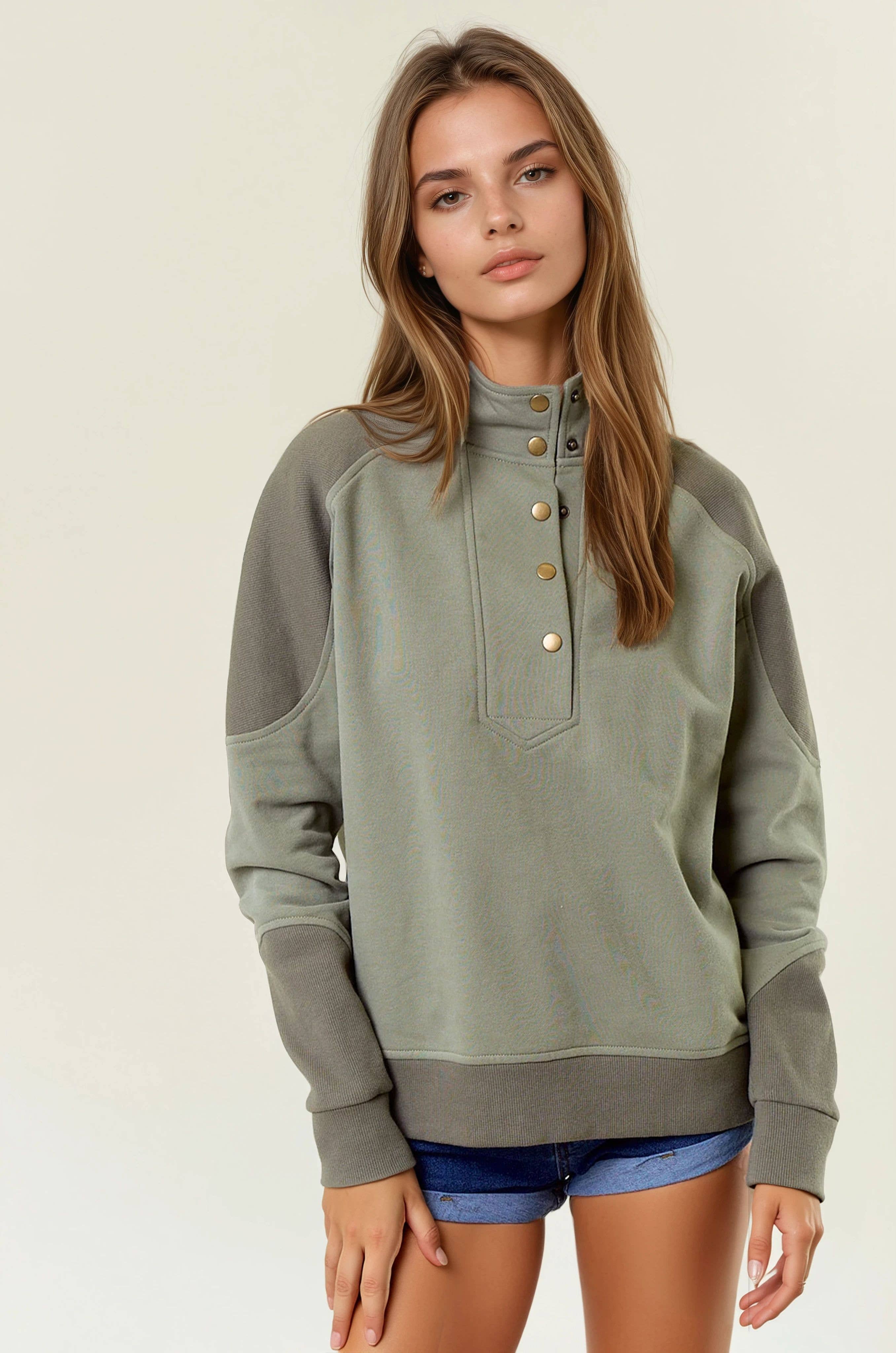 French Terry Mock Neck Sweatshirt