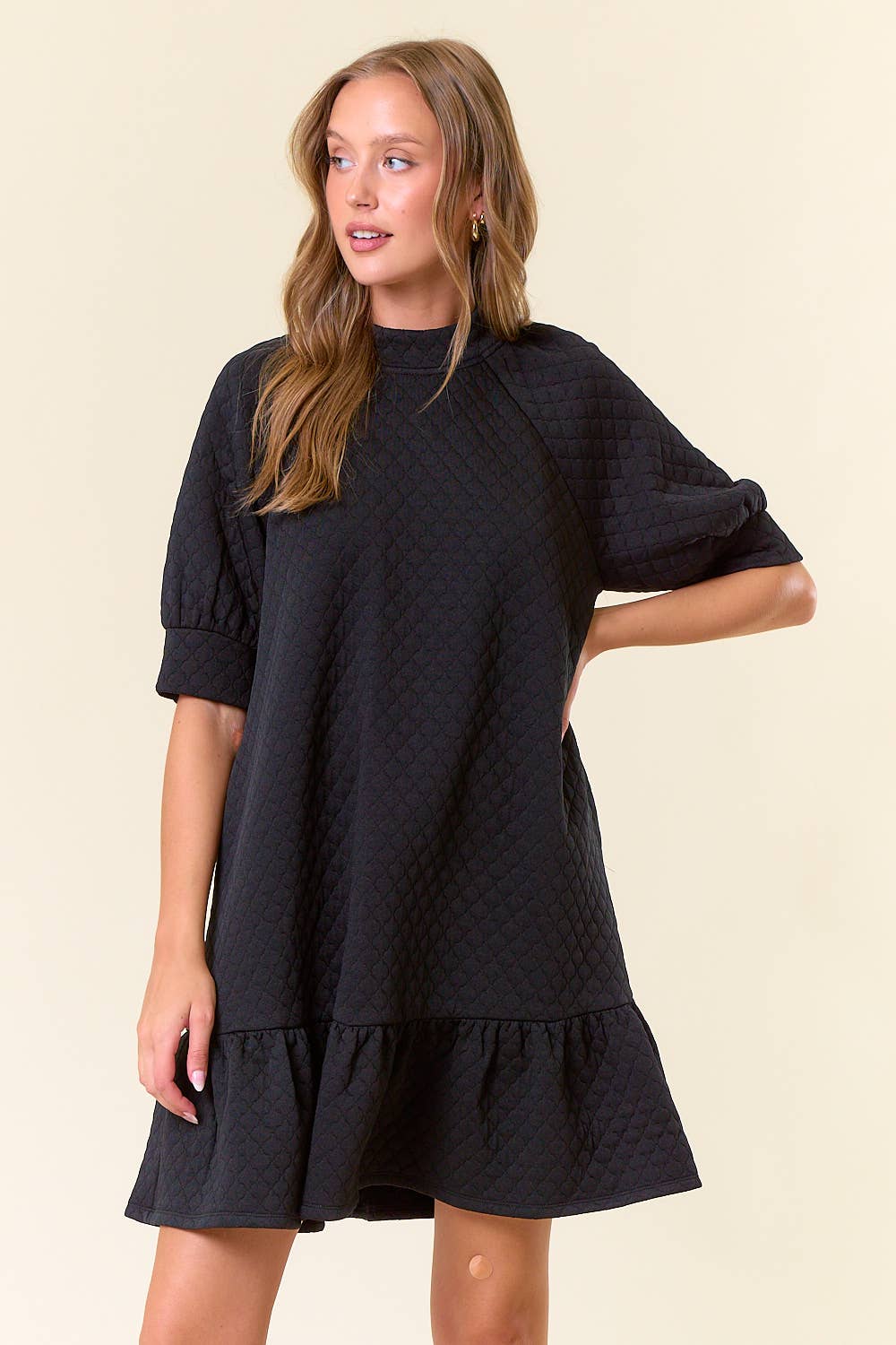Quilted Mock Neck Mini Dress