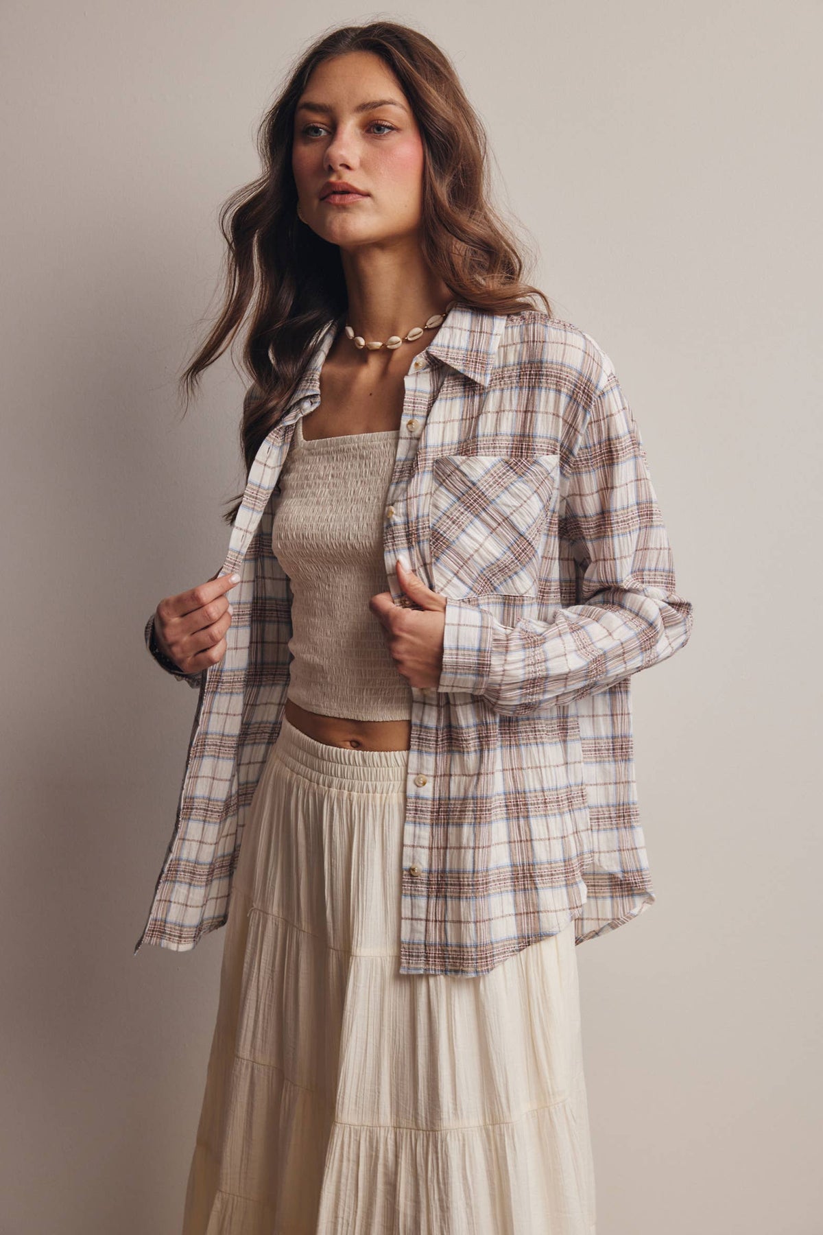 Soft Plaid Button-Up Shirt