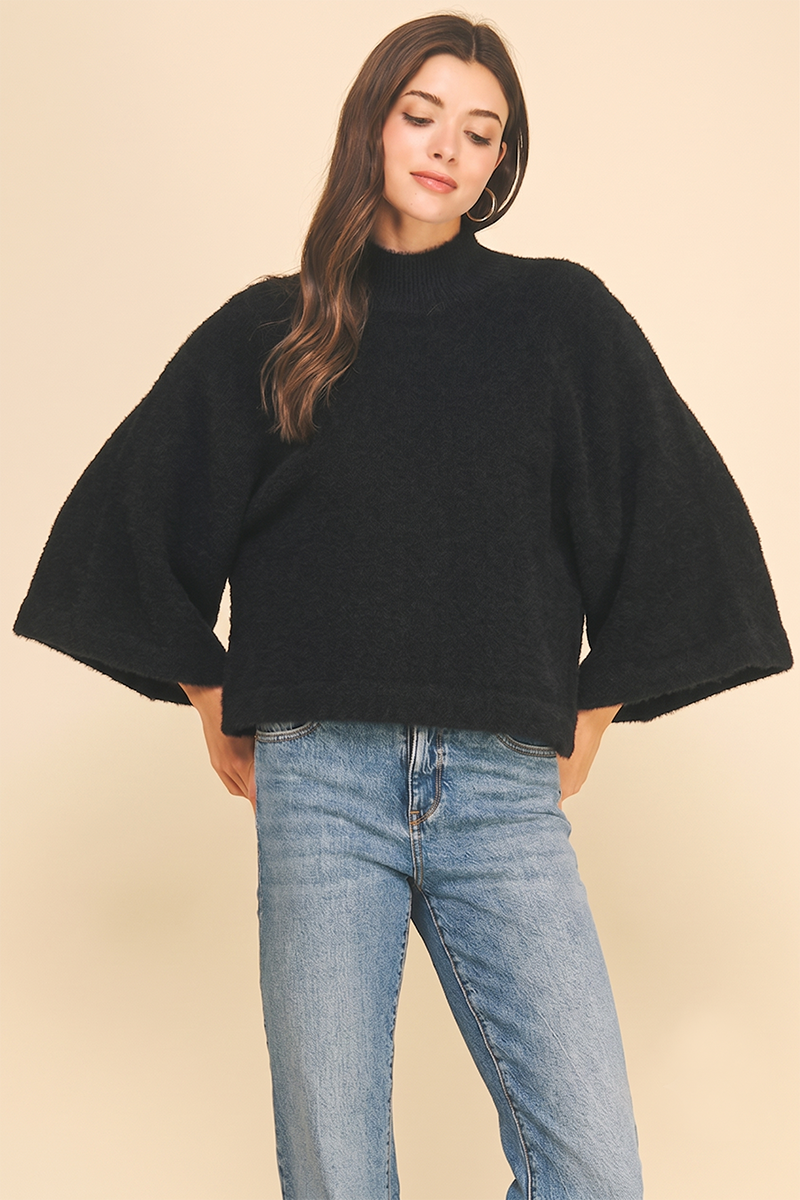 WIDE SLEEVE MOCK NECK SWEATER