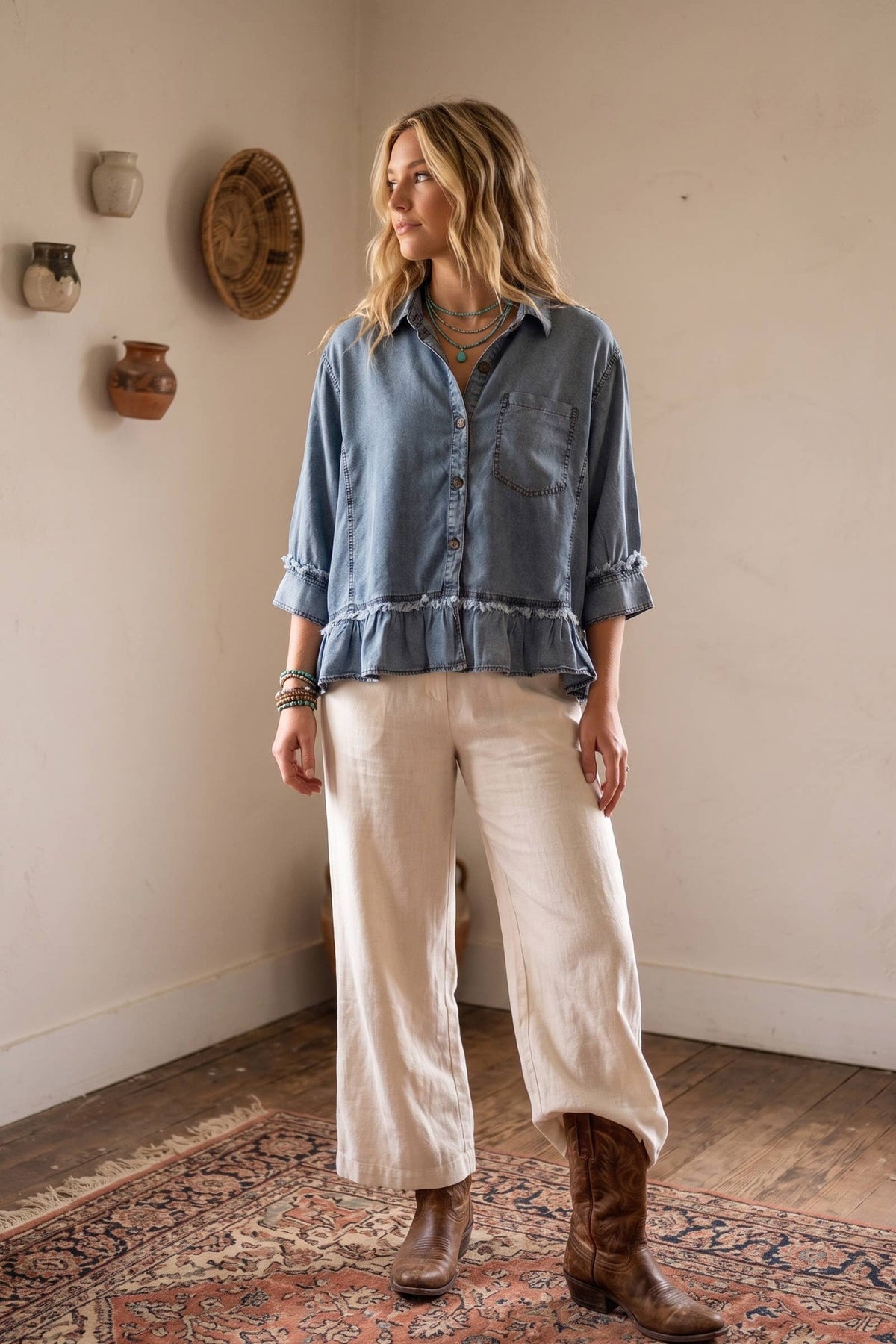 Mineral Washed Ruffle Hem Shirt
