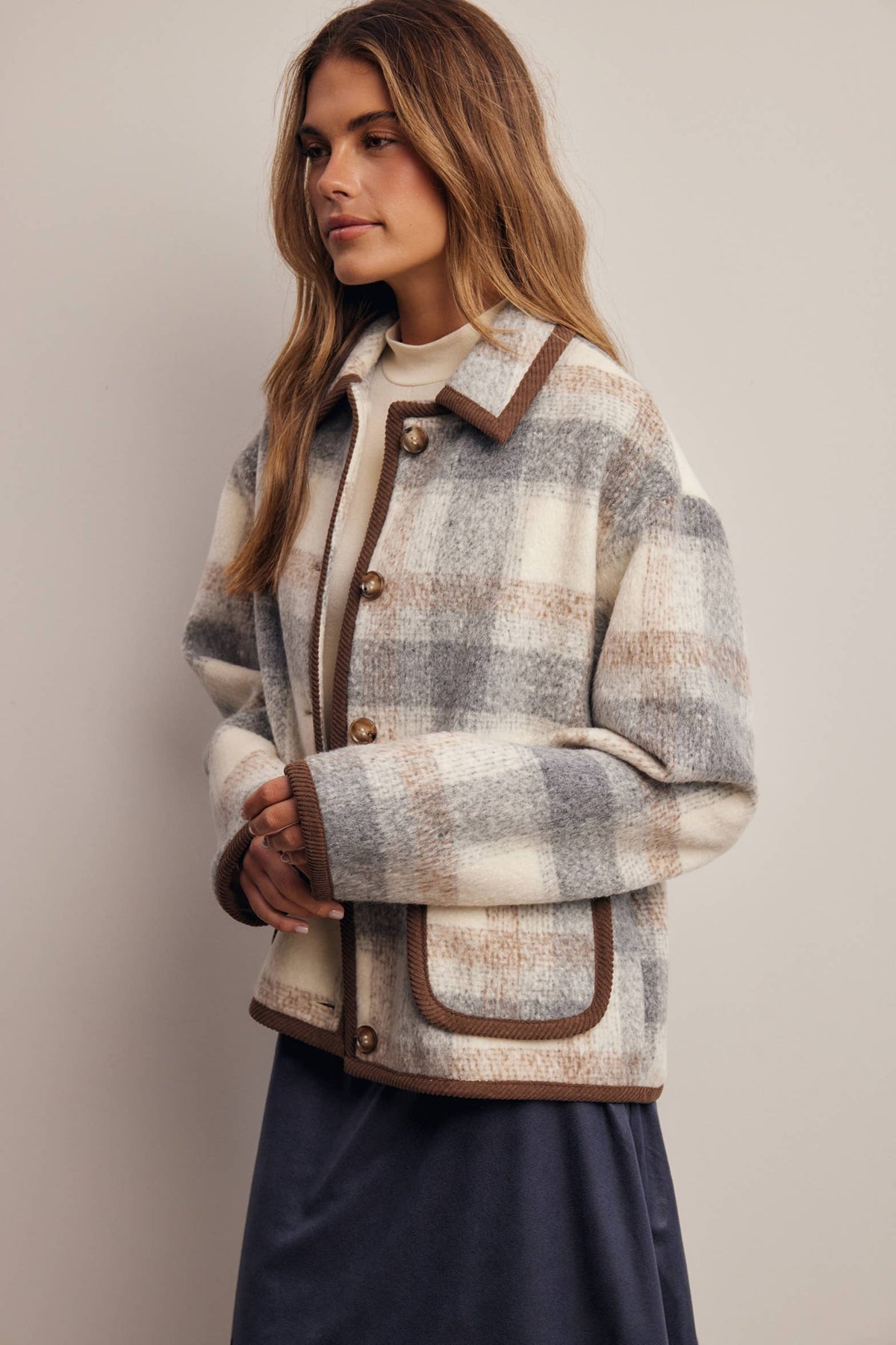 Plaid Contrast Trim Jacket