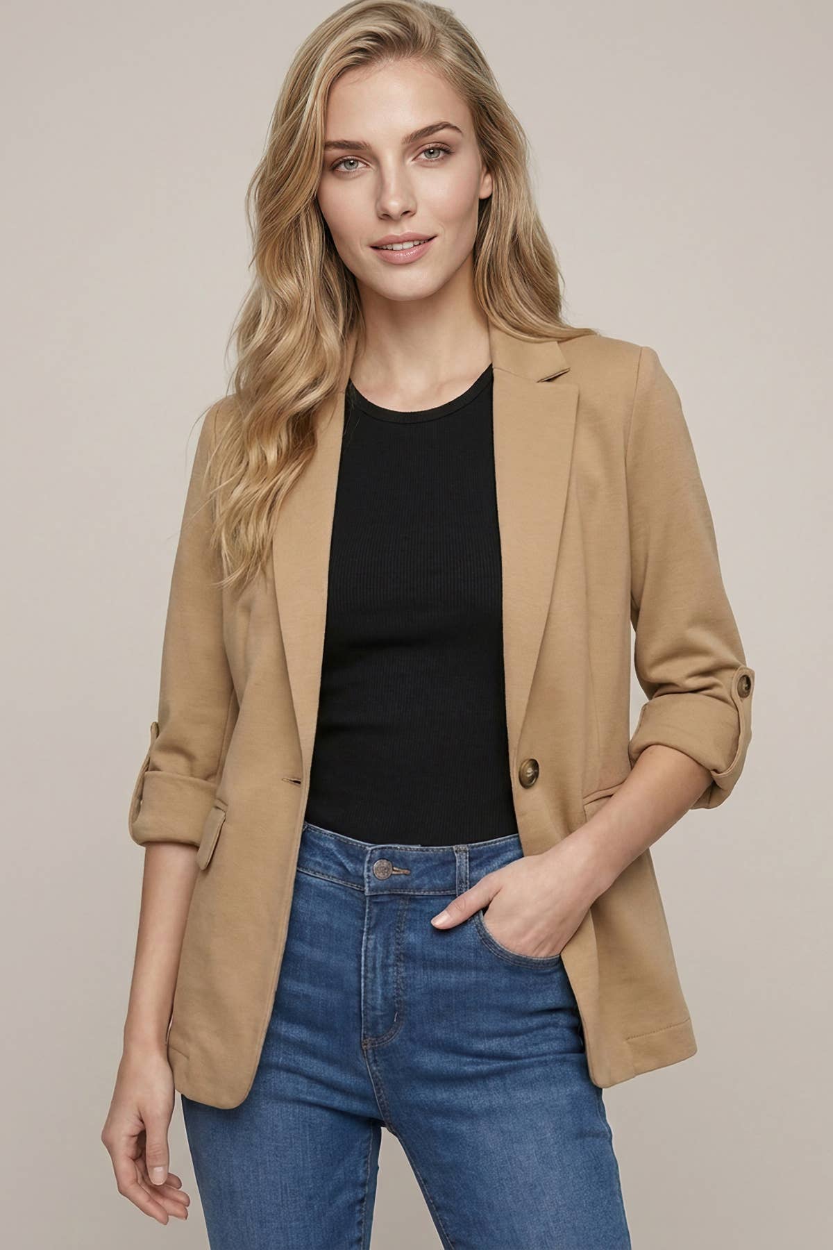 ROLL-UP SLEEVE LIGHT KNIT BLAZER