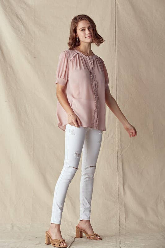 Ruffle Detail Puff Sleeve Blouse