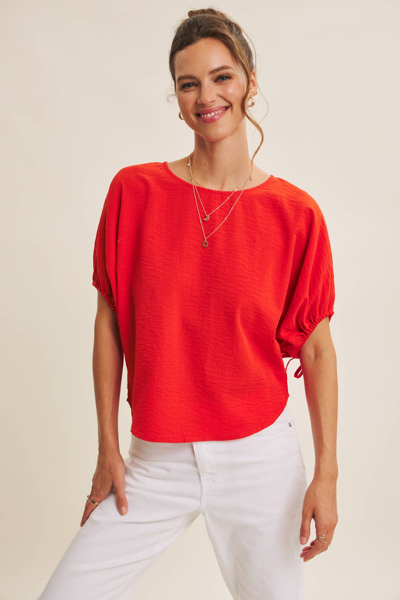 BLOUSE WITH RUCHED DOLMAN SLEEVES