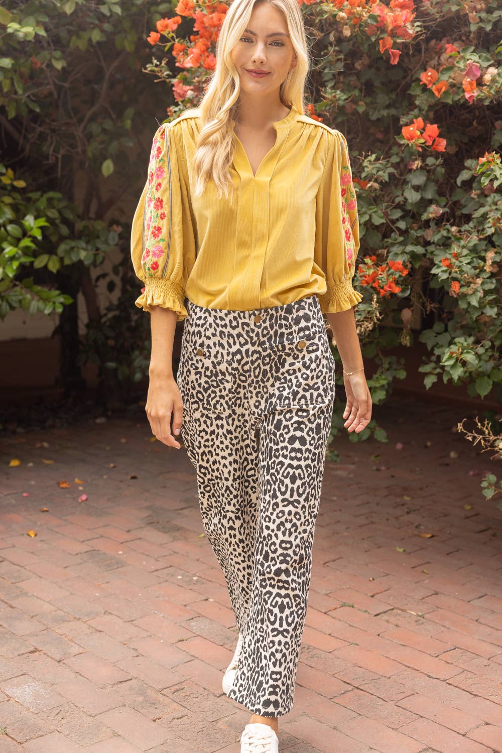 36934 Double Pocket Animal Printed Wide Pants