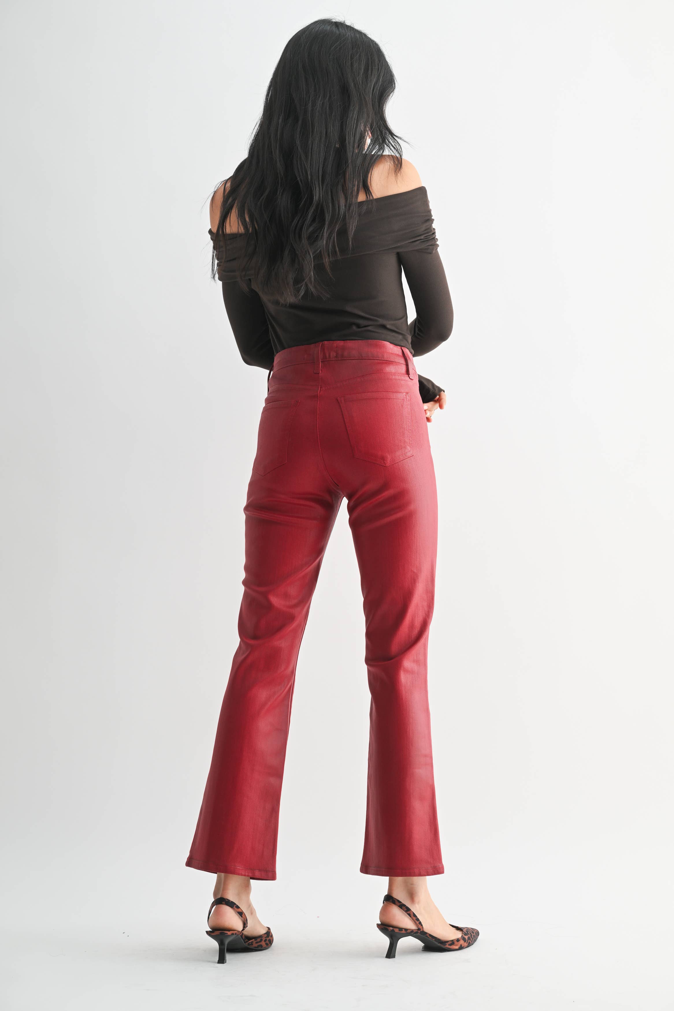 COATED BURGUNDY Slim Cropped Bootcut