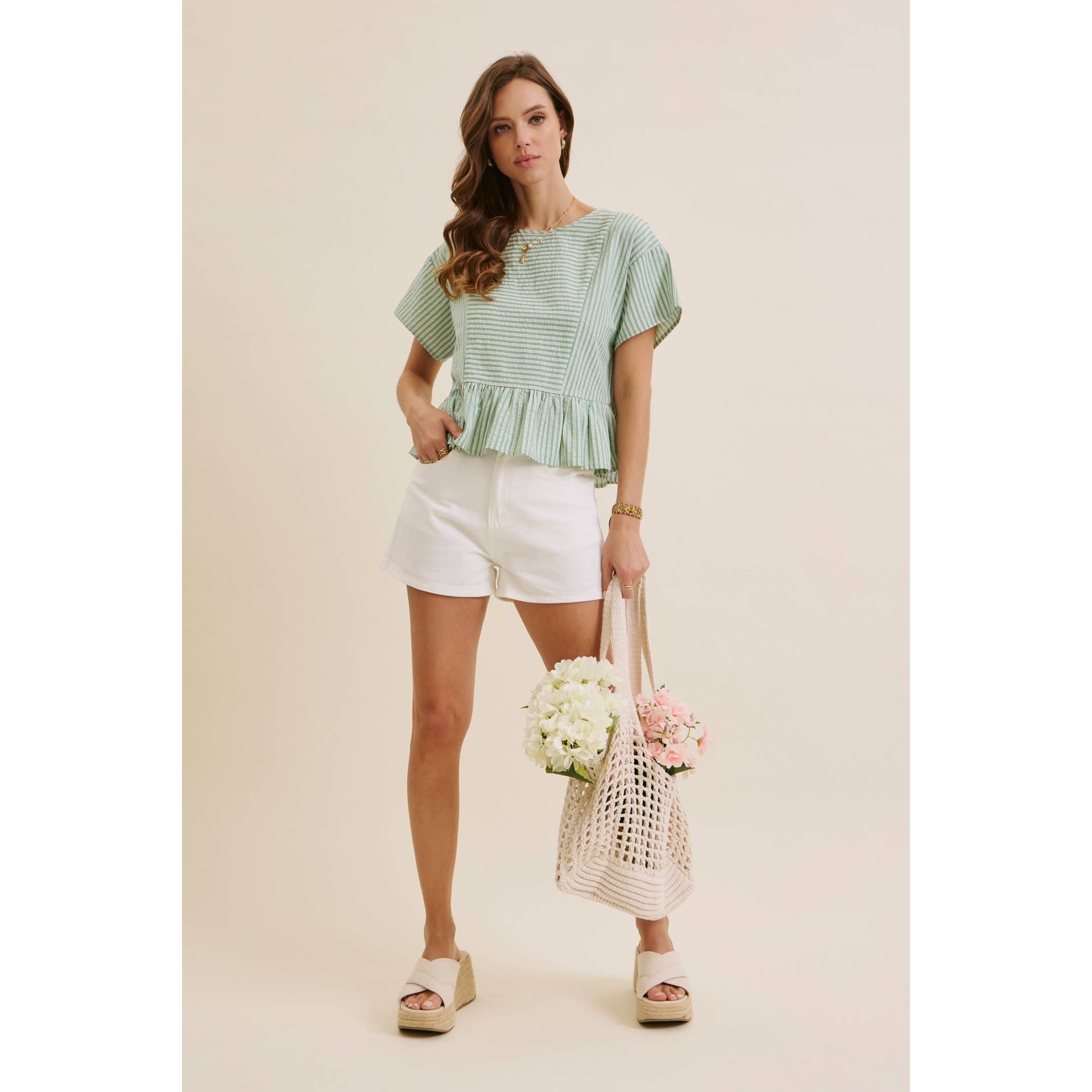 BABYDOLL STRIPE PEPLUM BLOUSE