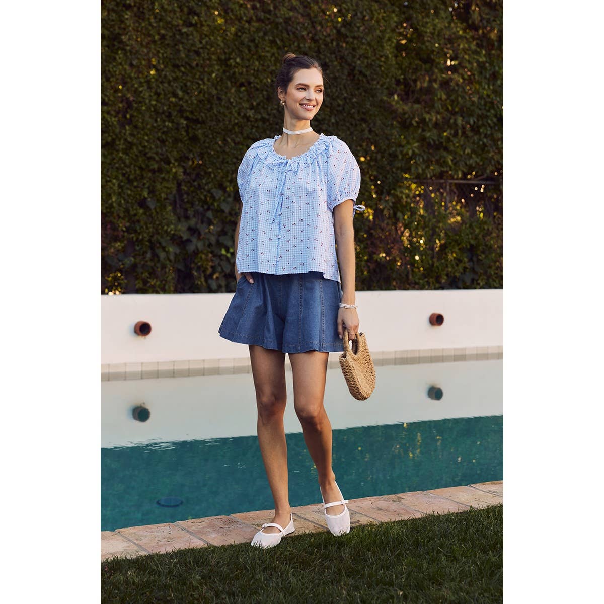 CHERRY GINGHAM RUFFLED BLOUSE