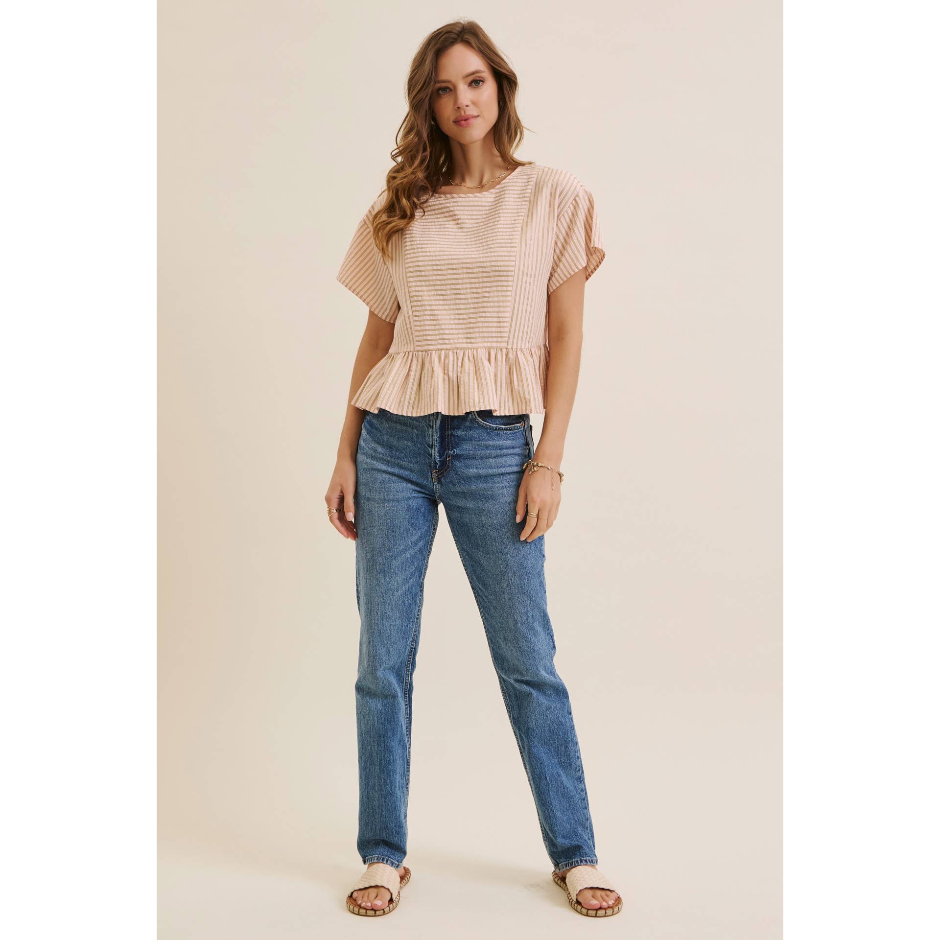 BABYDOLL STRIPE PEPLUM BLOUSE