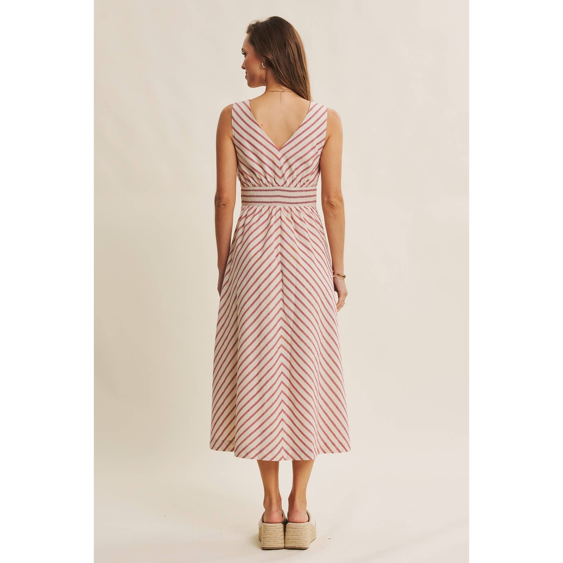 STRIPE FIT AND FLARE MIDI DRESS