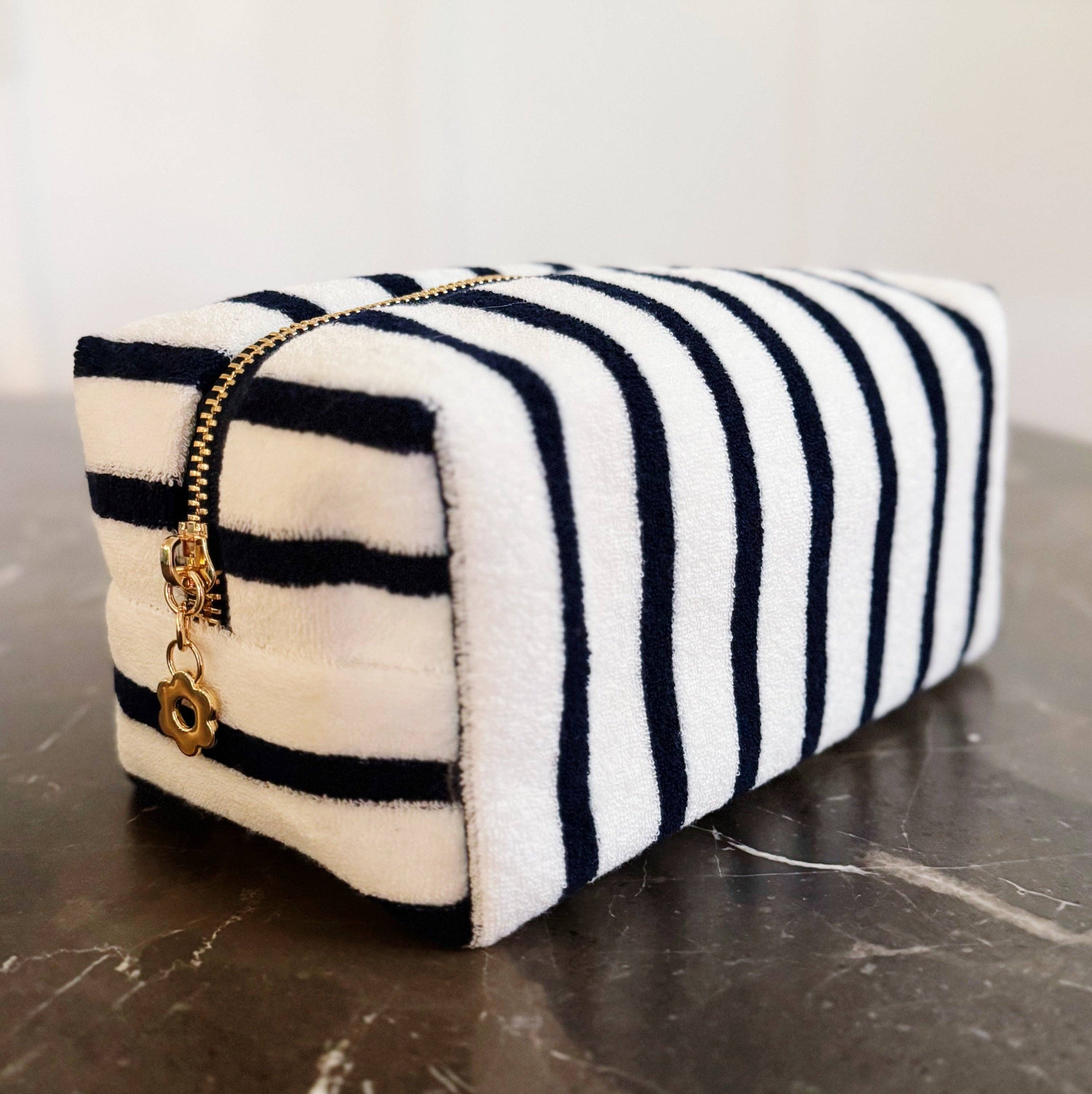 Terry Cloth Striped Cosmetic Case