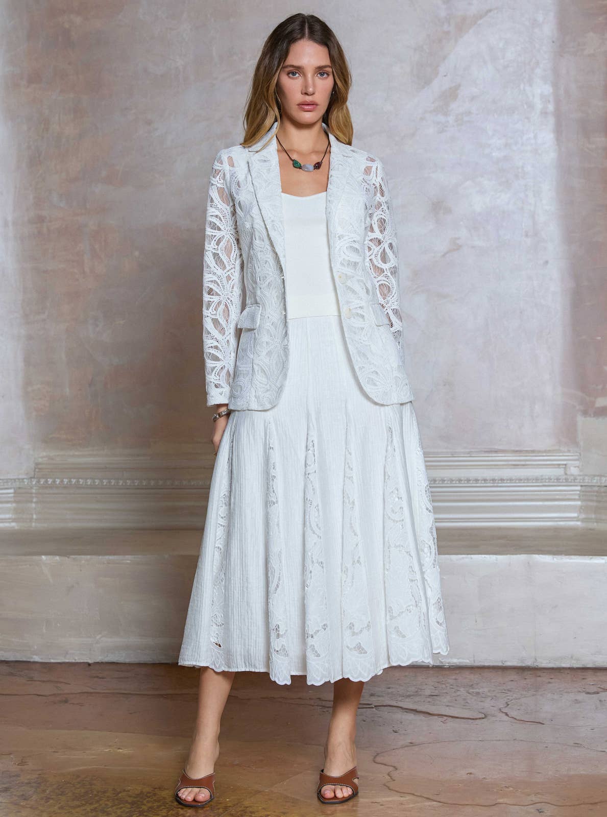 Lace Godet Midi Skirt