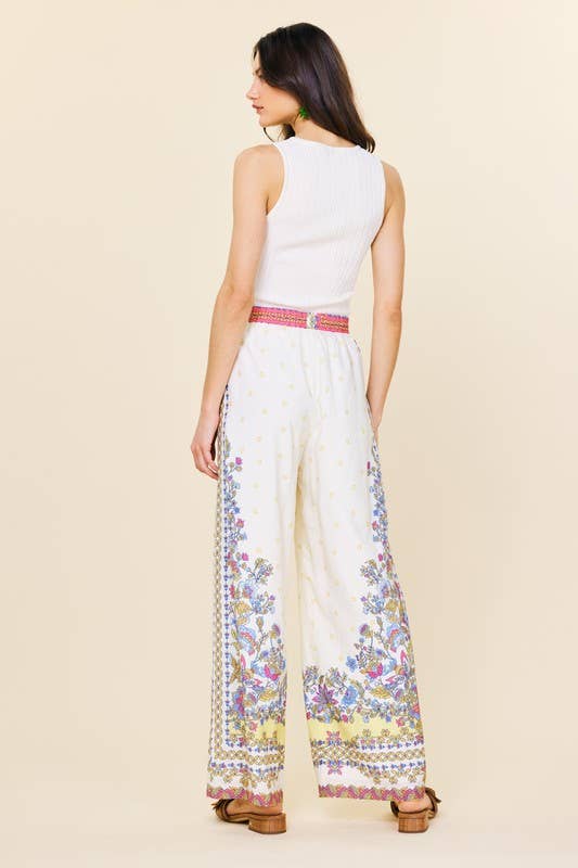 Border Print Wide Leg Pants