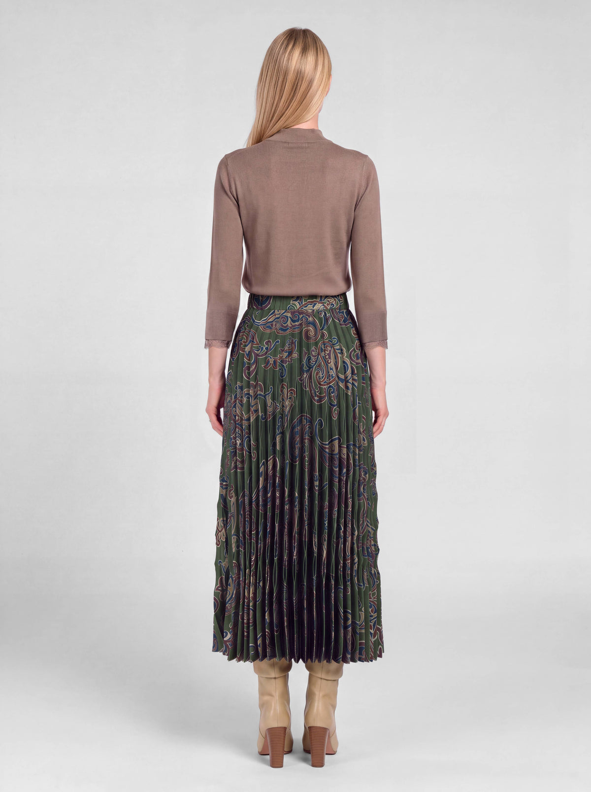 Paisley Pleated Midi Skirt