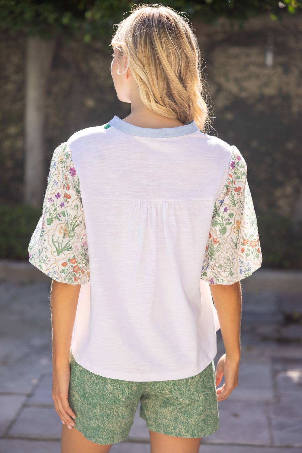 Floral Bubble Sleeve Knit Top