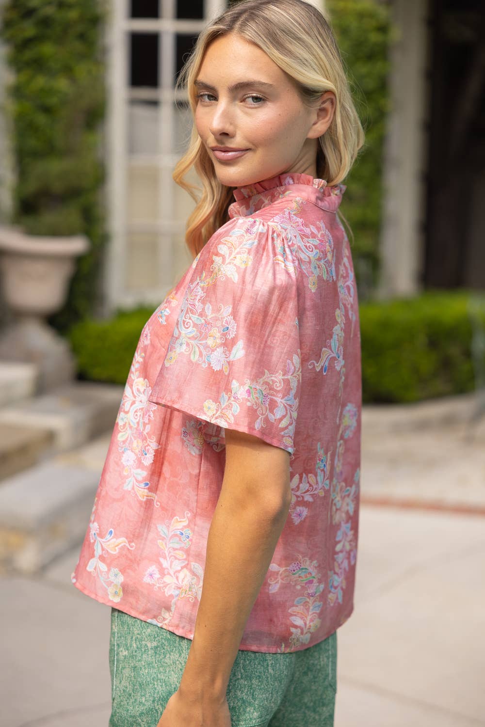 Ruffled V-Neck Floral Top