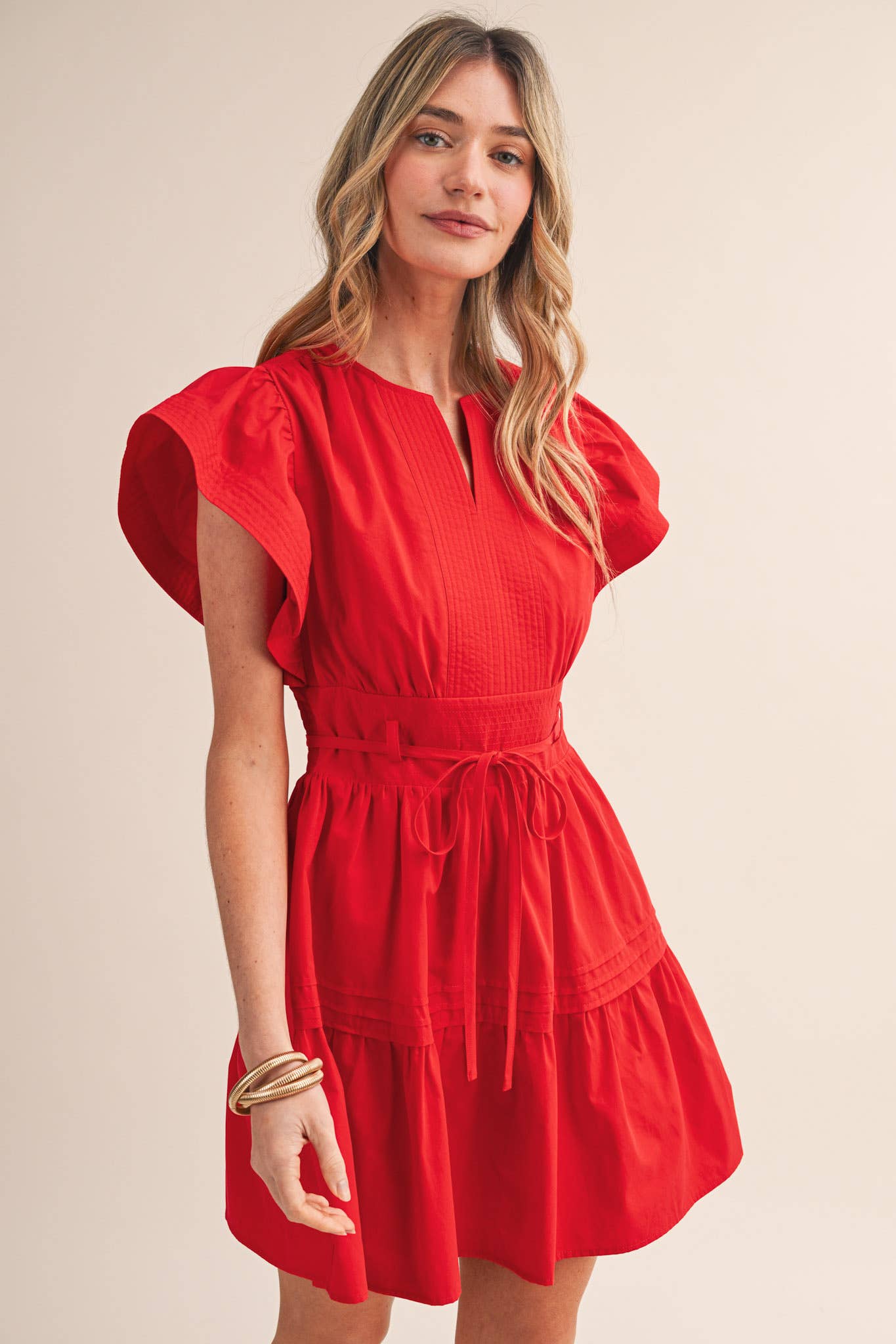 EMBROIDERED PIN TUCK MINI DRESS