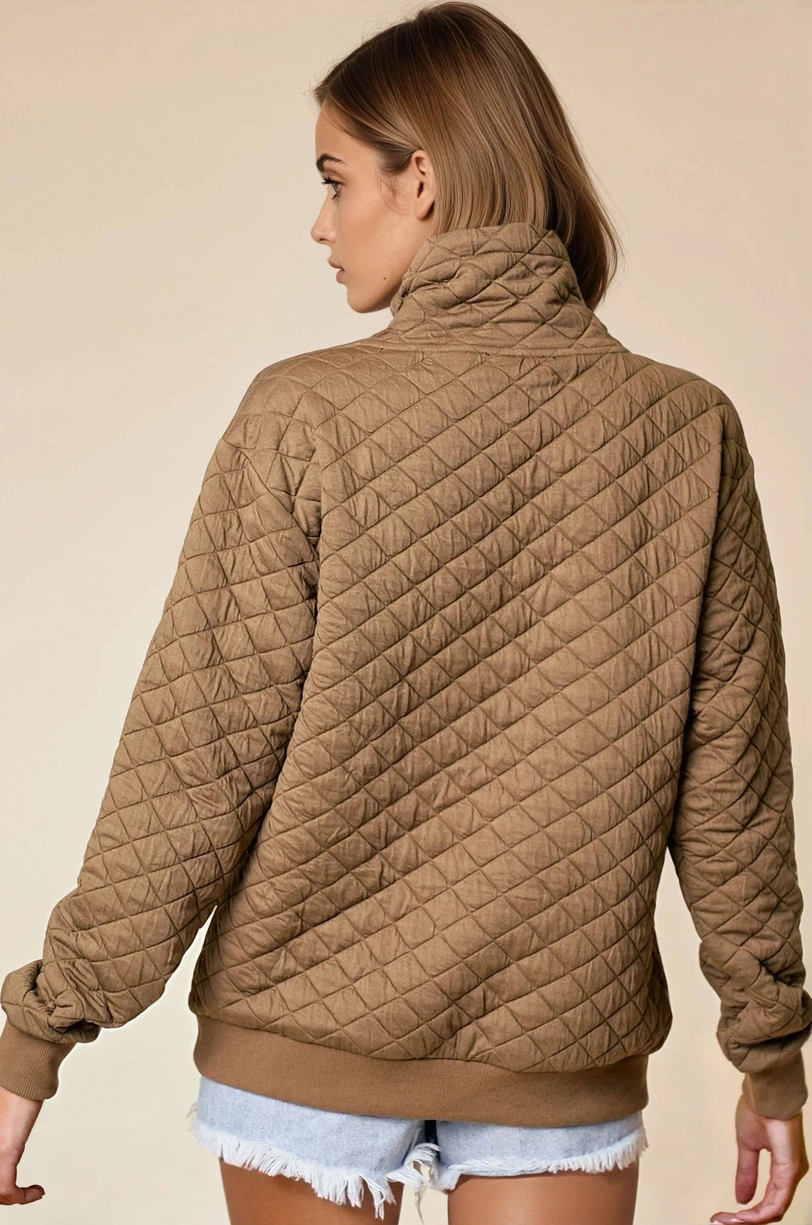 FUNNEL NECK QUILTED PULL OVER