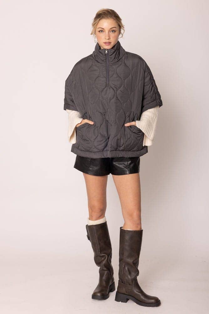 Quarter Zip Quilted Puffer Poncho