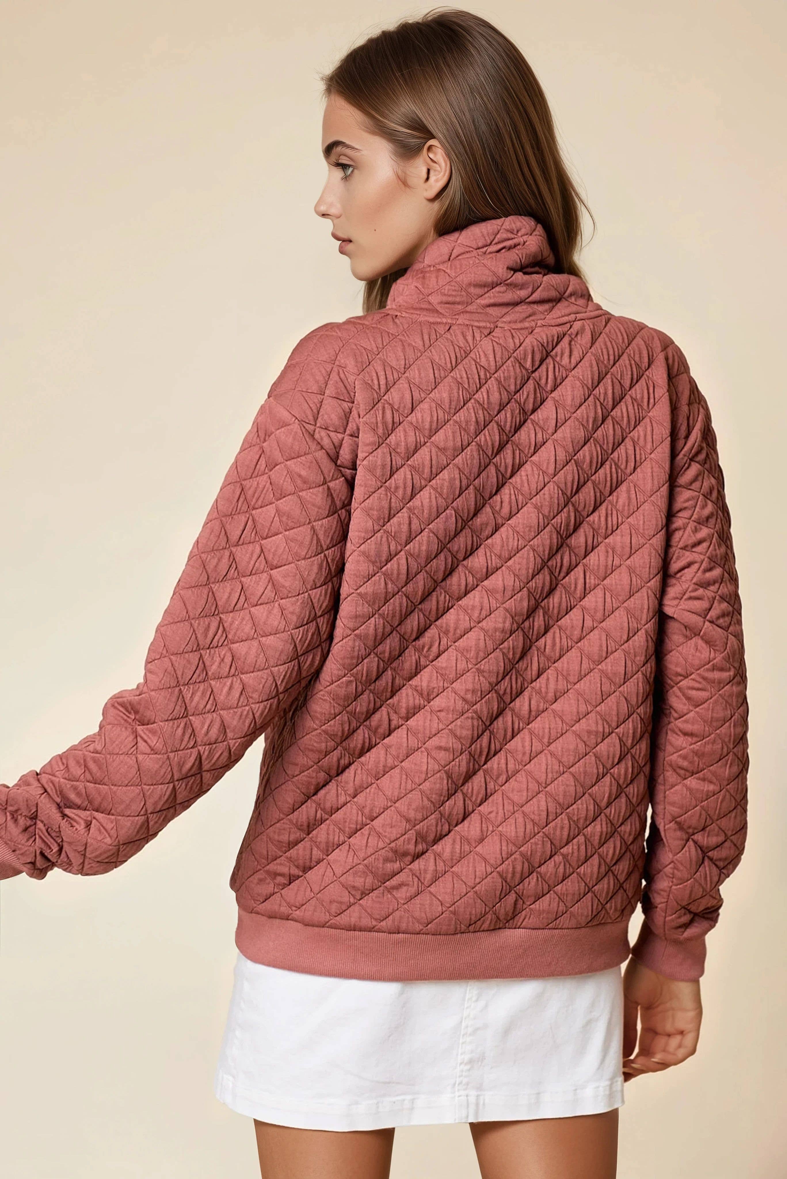 FUNNEL NECK QUILTED PULL OVER