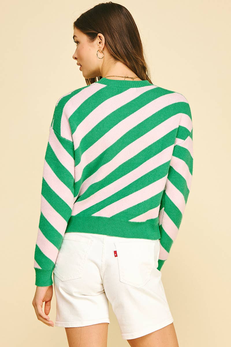 DIAGONAL STRIPE KNIT SWEATER