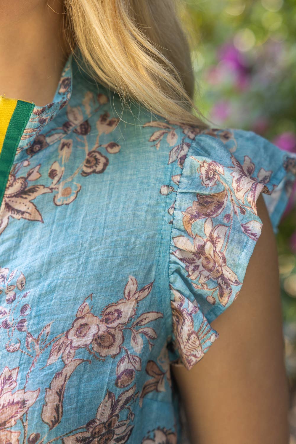 Quarter-Zip Floral Printed Top